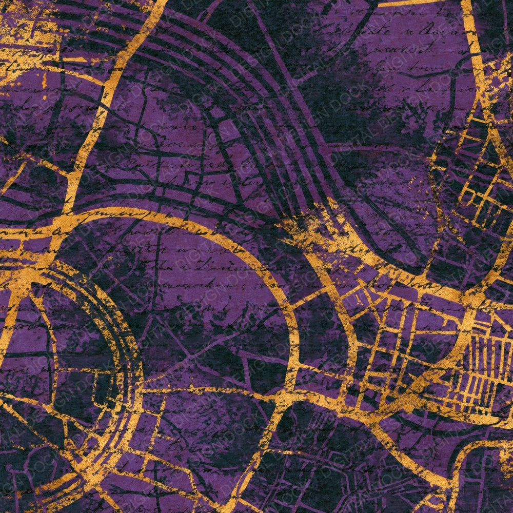 Mezzotint Rail Maps Aubergine Brass Digital Paper Pack (DDD016035)