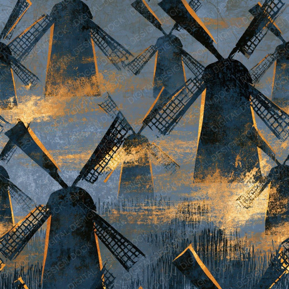 Woodblock Windmills Slate Pewter Digital Paper Pack (DDD016063)
