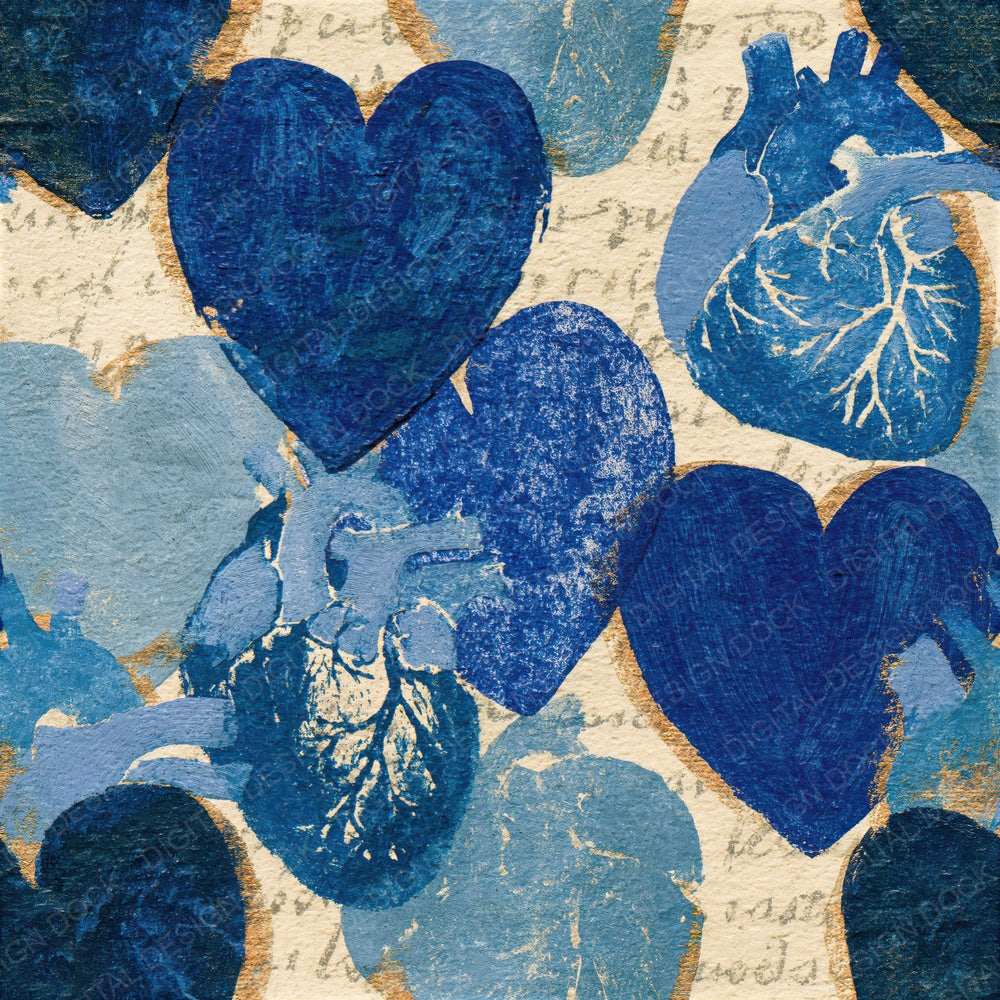 Gouache Hearts Denim Cream Seamless Digital Paper Pack (DDD016070)