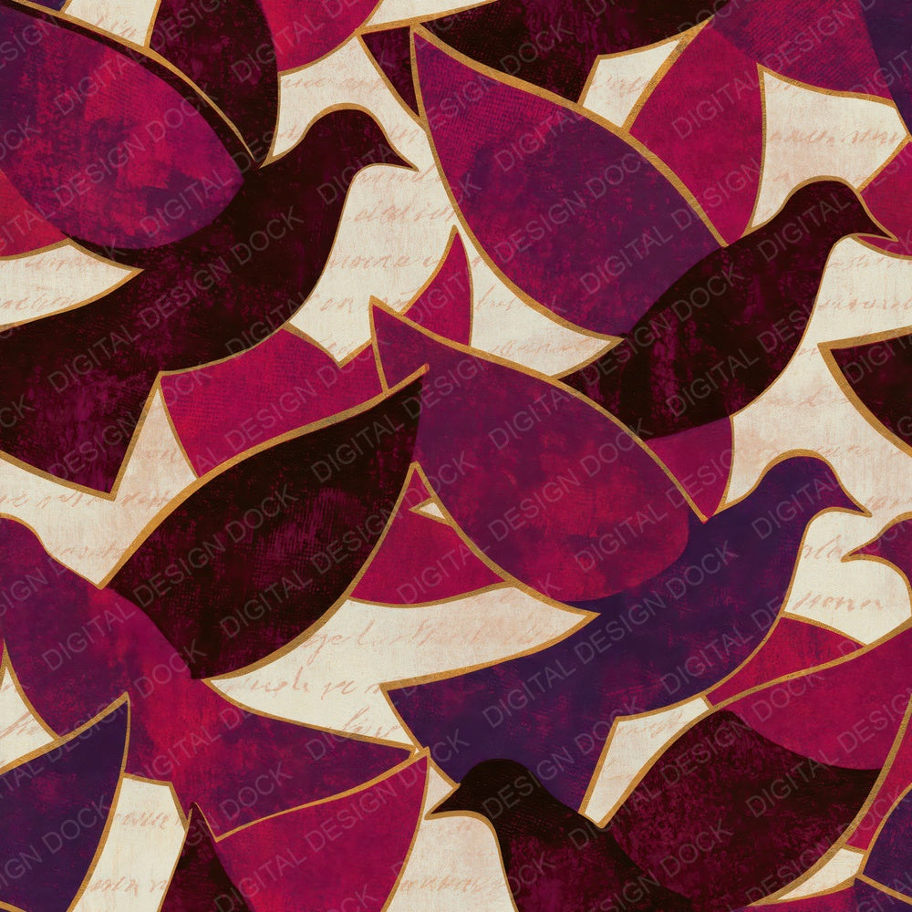 Pop Art Doves Magenta Burgundy Digital Paper Pack (DDD016076)