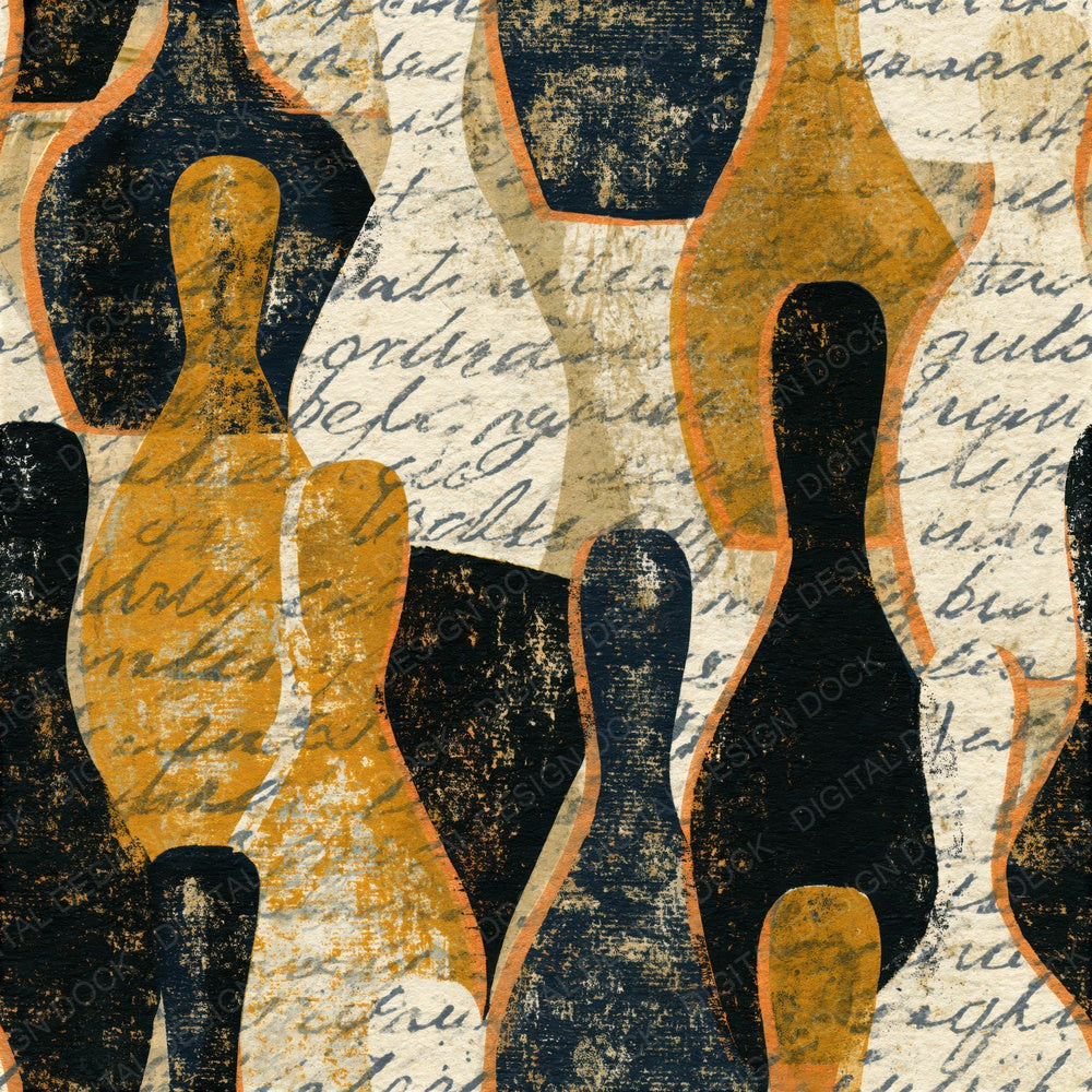Woodblock Bowling Pins Mustard Seamless Digital Paper Pack (DDD016084)