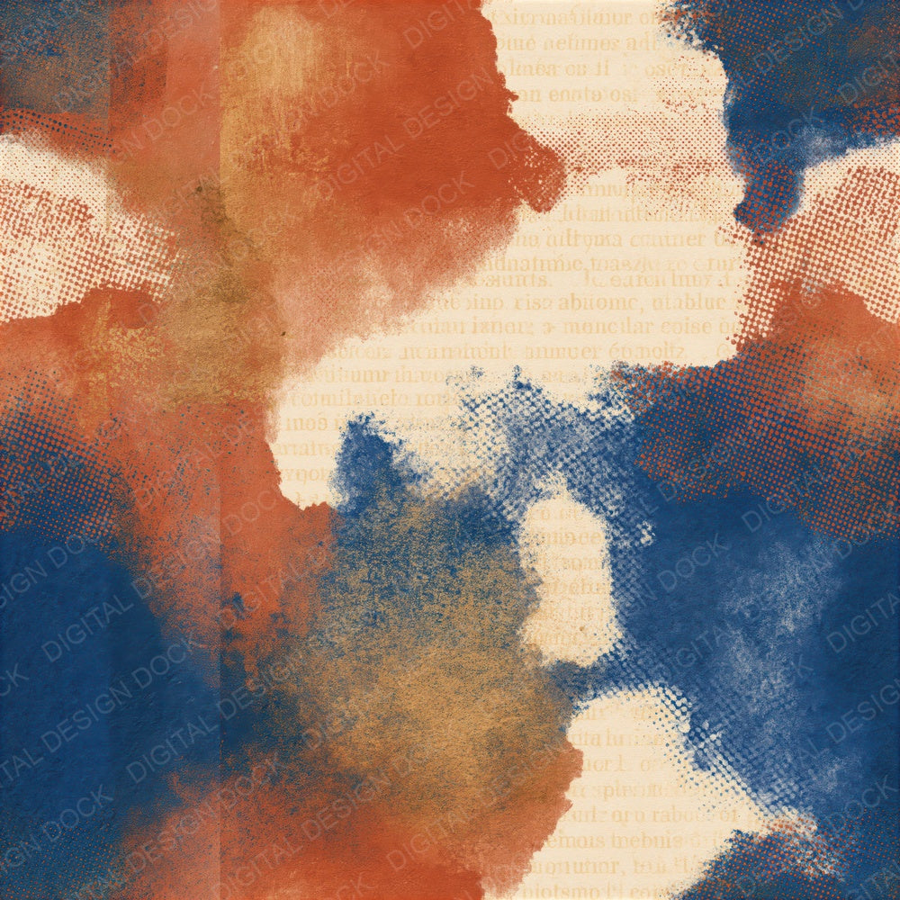 Vintage Newsprint Cobalt Terracotta Abstract Seamless Digital Paper Pack (DDD016104)