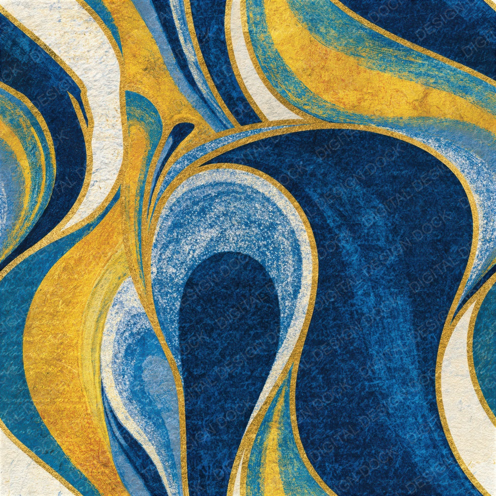 Art Nouveau Cobalt Lemon Abstract Seamless Digital Paper Pack (DDD016105)
