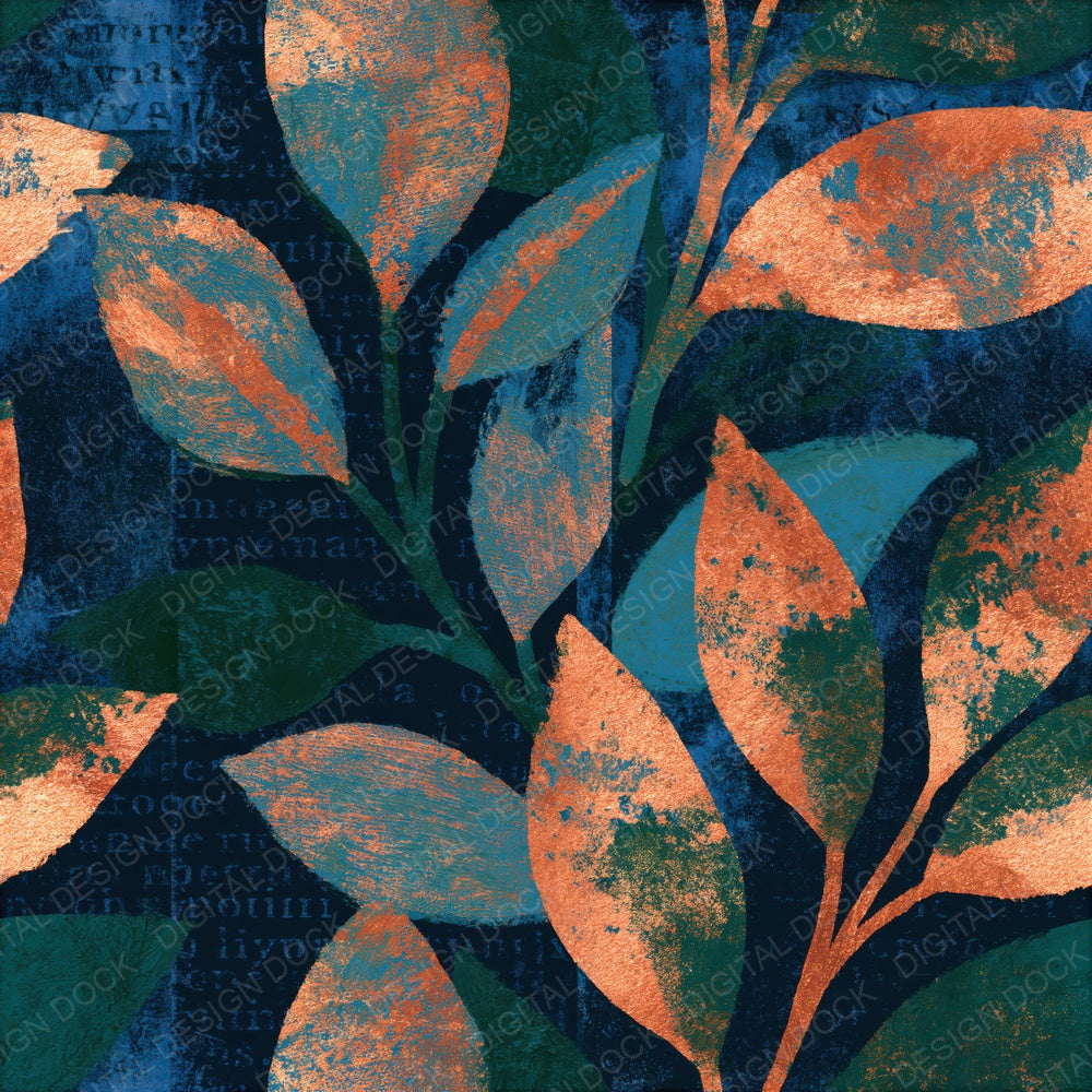 Oil Pastel Midnight Green Copper Abstract Seamless Digital Paper Pack (DDD016114)