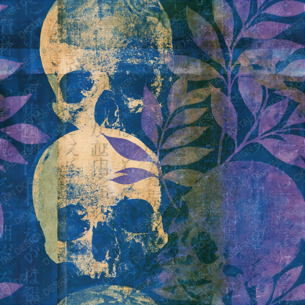 Cyanotype Skulls Yoga Lilac Seamless Digital Paper Pack (DDD016129)