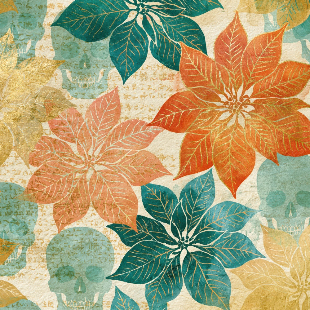 Ink Wash Skull Poinsettia Peach Digital Paper Pack (DDD016132)