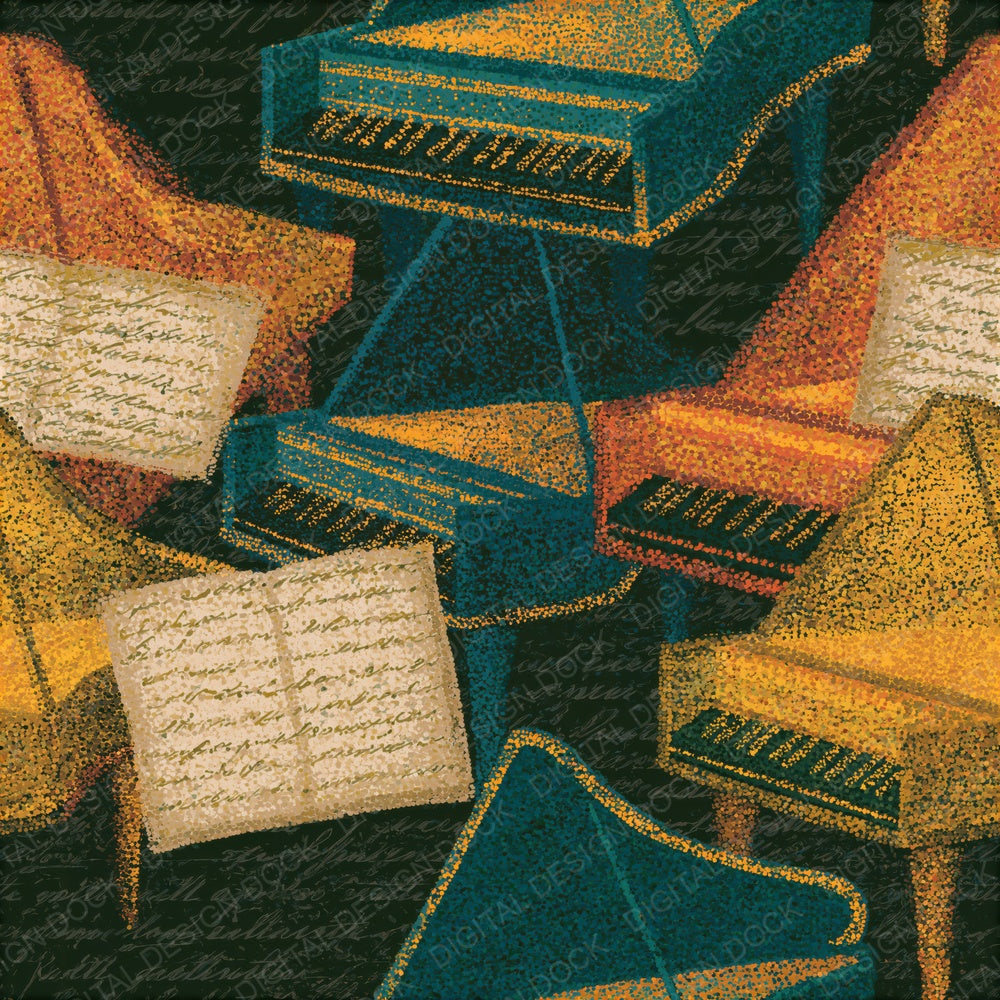 Pointillist Italian Harpsichord Forest Saffron Seamless Digital Paper Pack (DDD016137)