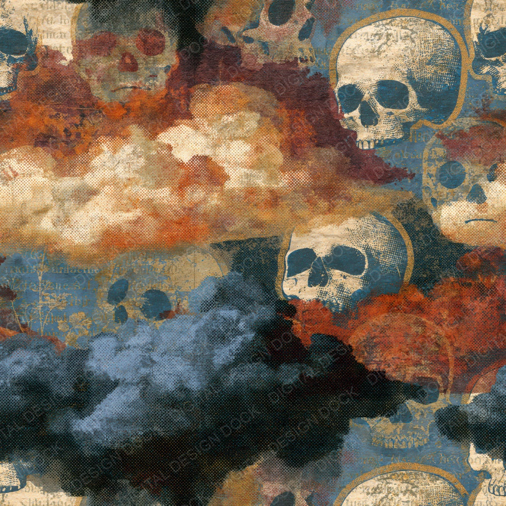 Vintage Newsprint Skulls Storm Rust Digital Paper Pack (DDD016141)