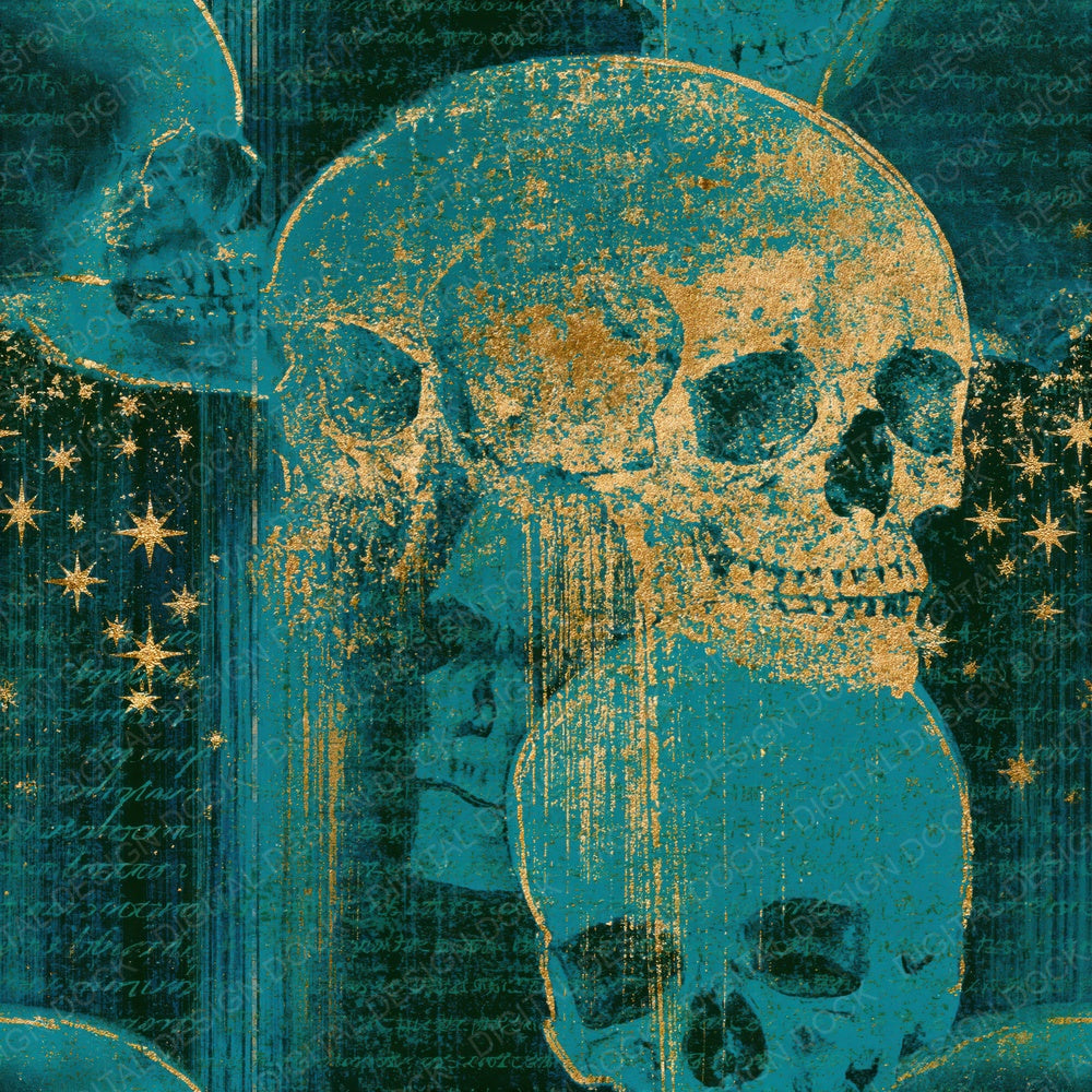 X-ray Skulls Starfield Emerald Seamless Digital Paper Pack (DDD016144)