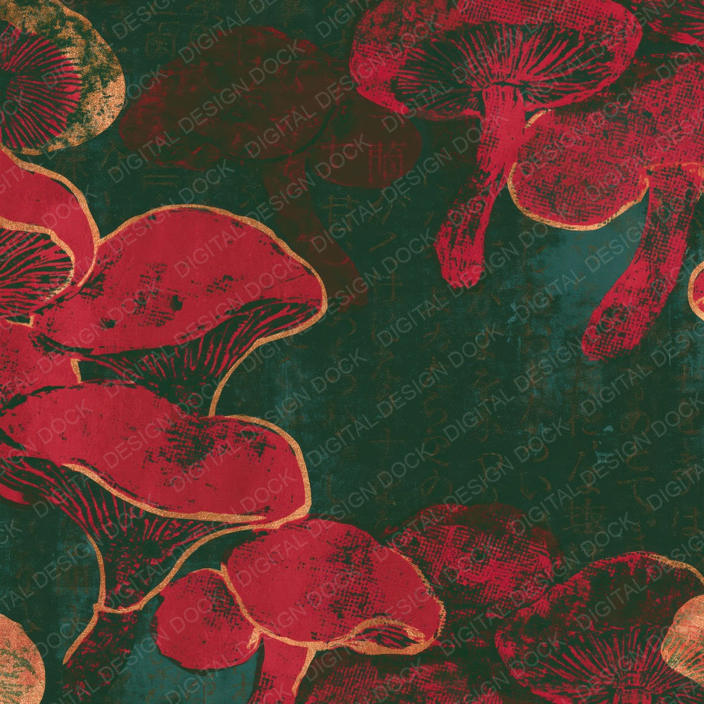 Indian Blockprint Mushrooms Cranberry Forest Digital Paper Pack (DDD016150)