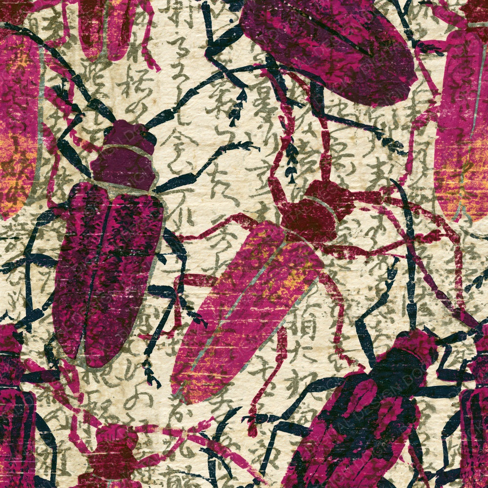 Woodblock Longhorn Beetles Magenta Burgundy Digital Paper Pack (DDD016161)