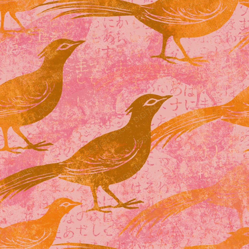 Indian Block Print Lyrebird Amber Rose Gold Digital Paper Pack (DDD016165)