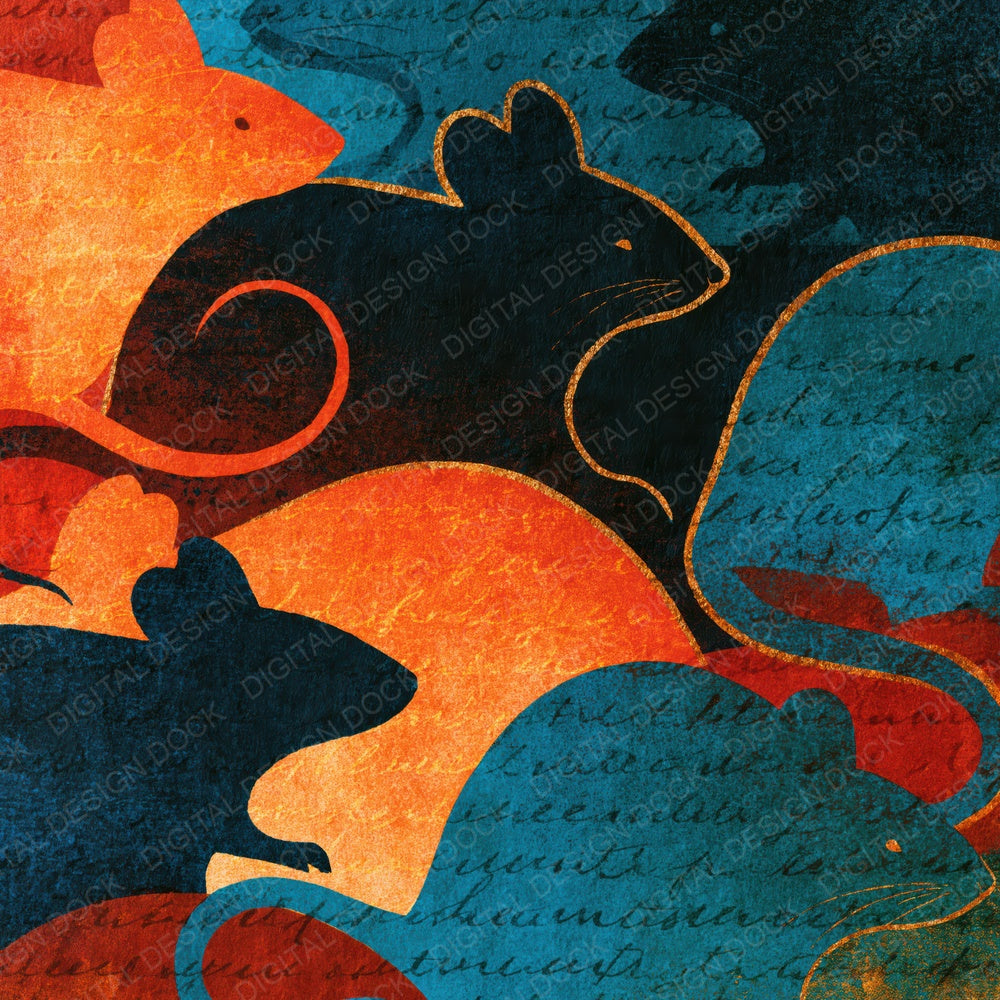 Risograph Mice Tangerine Turquoise Digital Paper Pack (DDD016175)