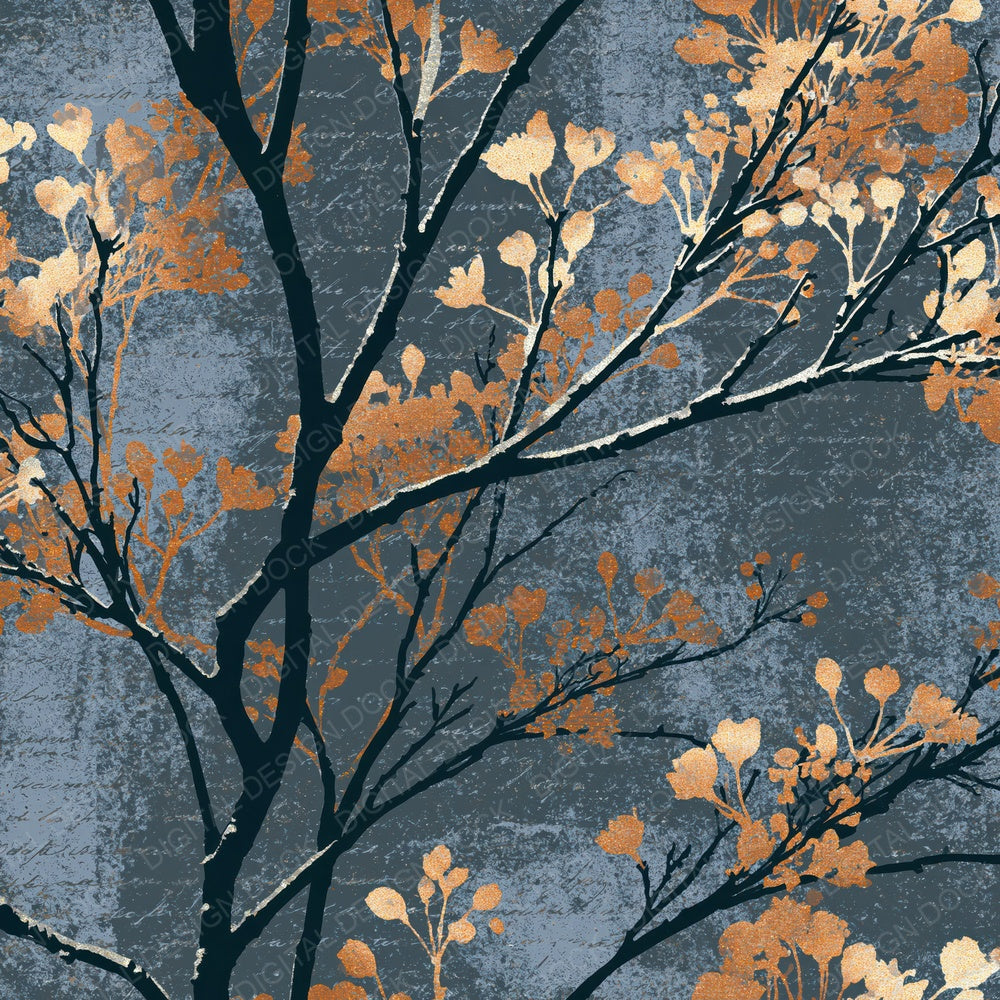 Screenprint Cherry Branches Grey Silver Digital Paper Pack (DDD016179)