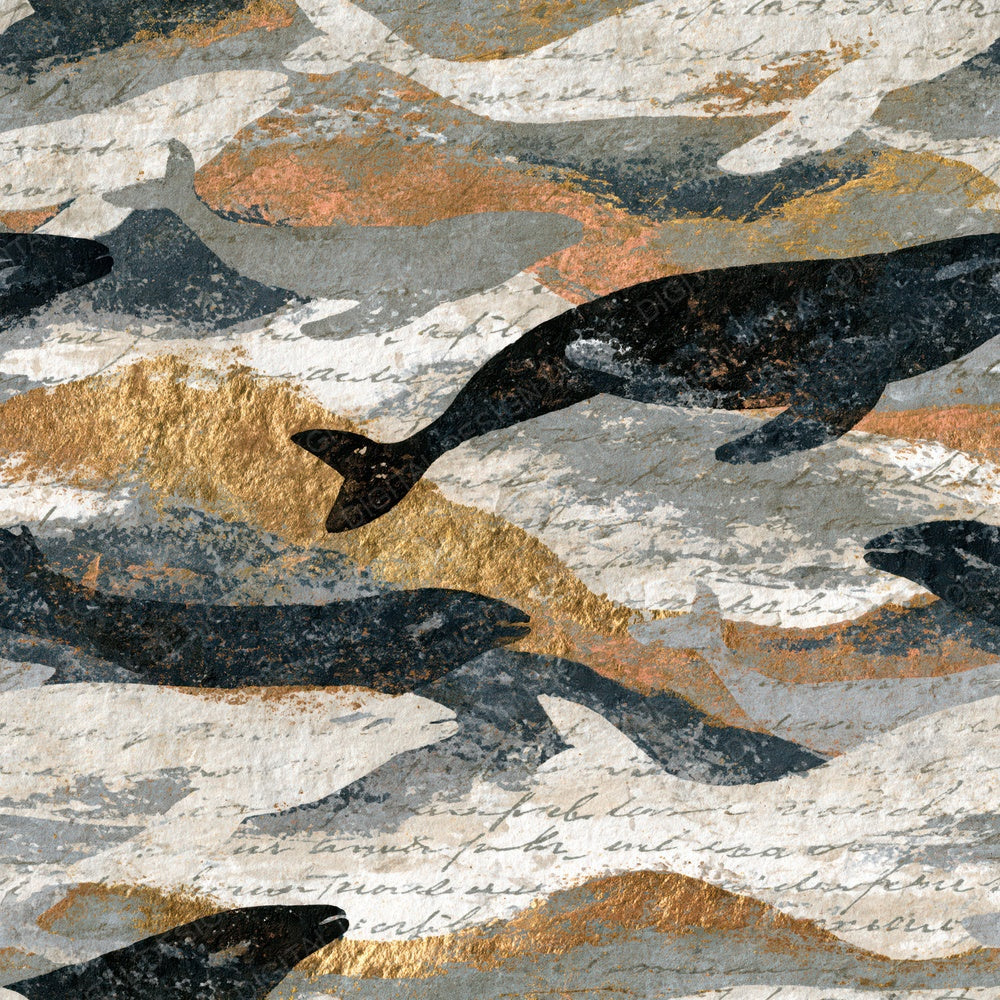 Woodblock Whale Dove Grey Charcoal Digital Paper Pack (DDD016184)