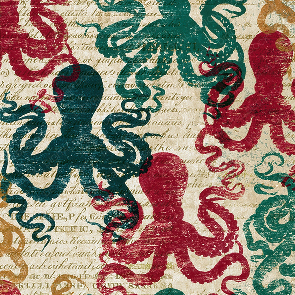 Indian Block Print Octopuses Malachite Burgundy Digital Paper Pack (DDD016189)