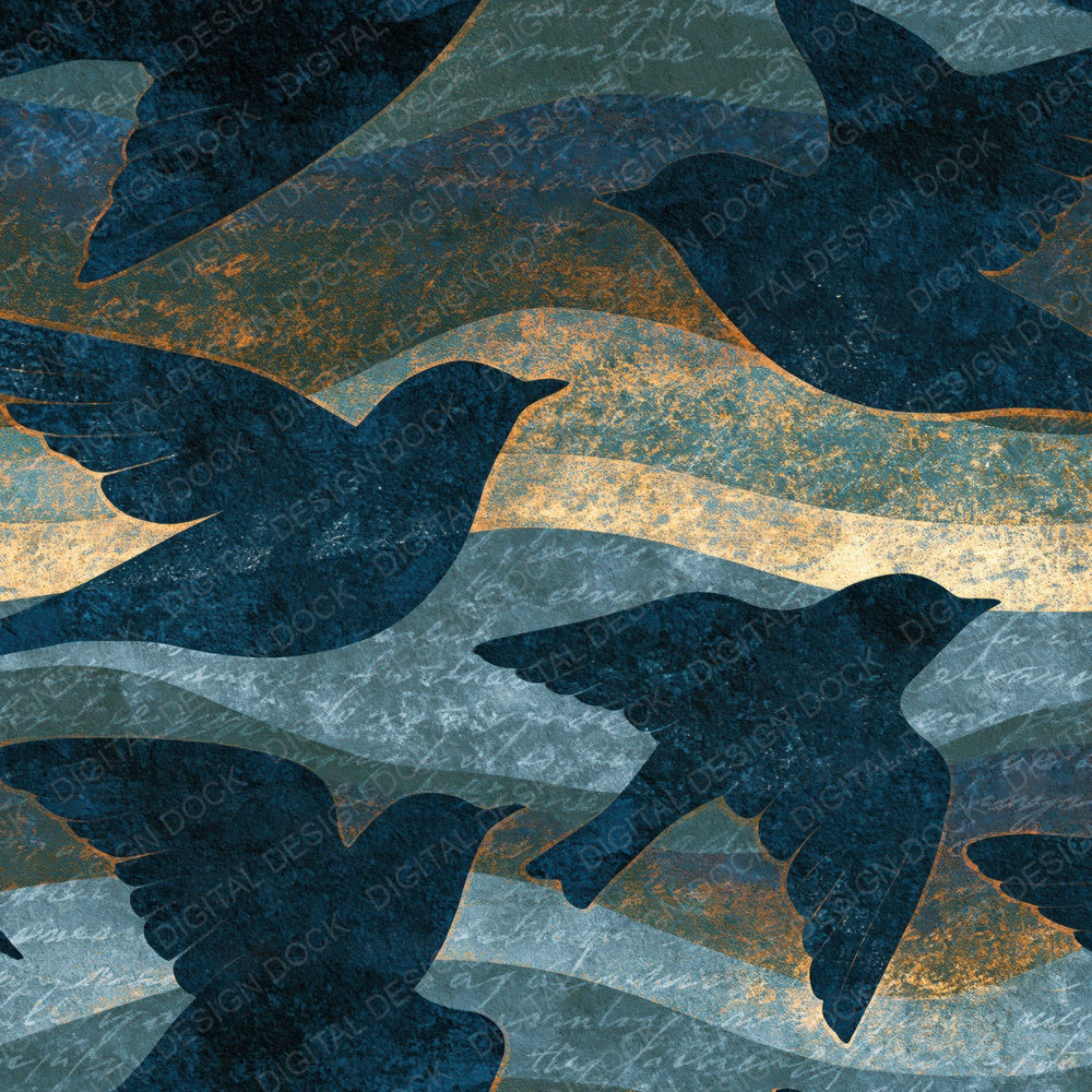 Woodblock Bluebirds Slate Pewter Digital Paper Pack (DDD016204)