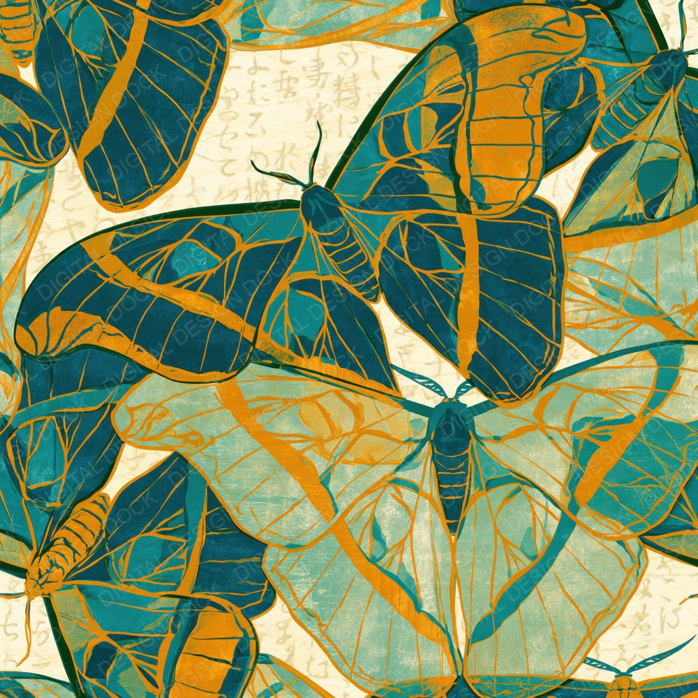 Screenprint Atlas Moths Teal Saffron Digital Paper Pack (DDD016236)