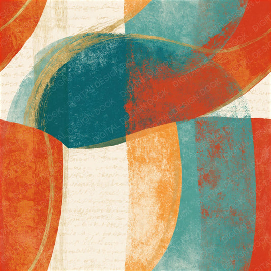 Screenprint Tangerine Aqua Abstract Seamless Digital Paper Pack (DDD016241)