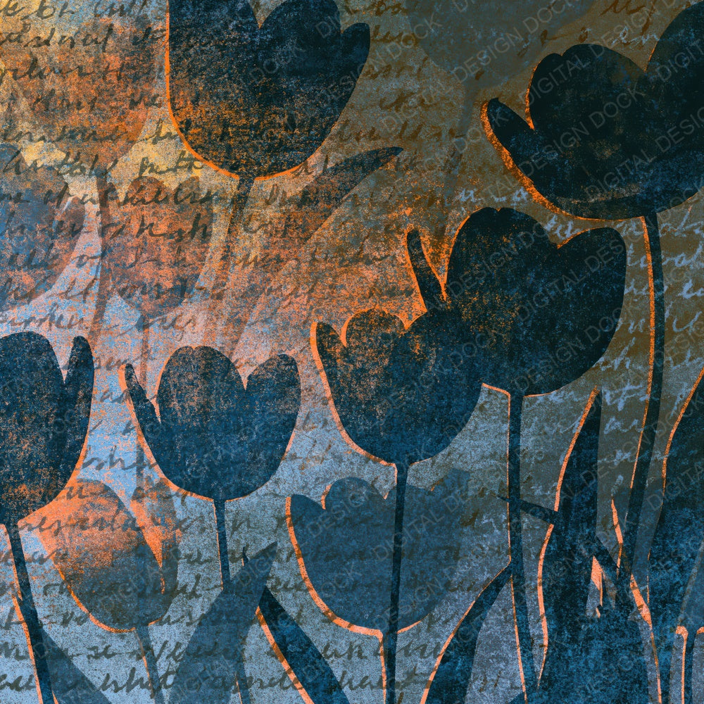 Risograph Tulips Oxidised Steel Charcoal Digital Paper Pack (DDD016259)