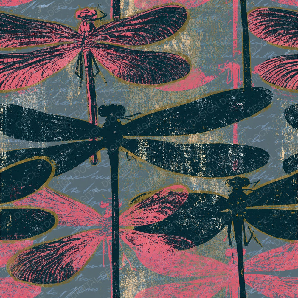 Screenprint Damselflies Jet Rose Seamless Digital Paper Pack (DDD016281)