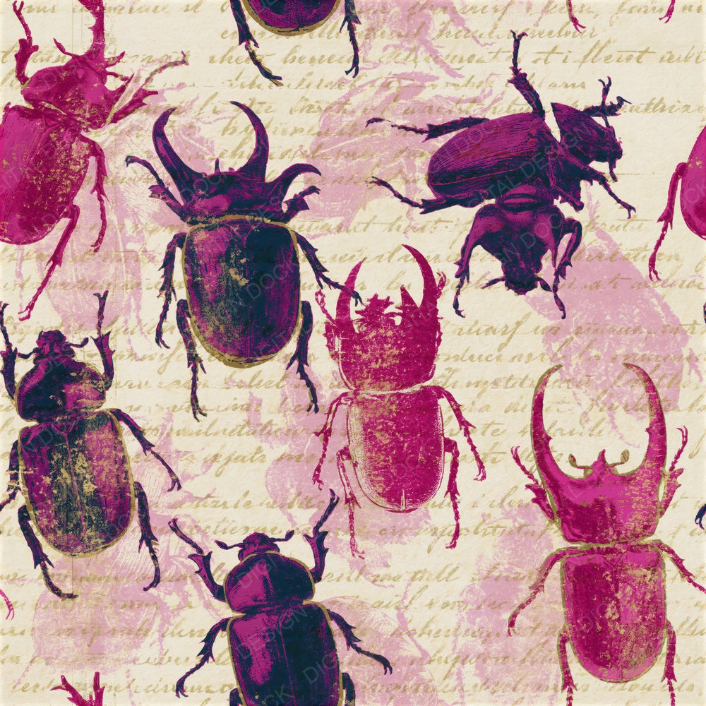 Woodblock Stag Beetles Plum Seamless Digital Paper Pack (DDD016284)