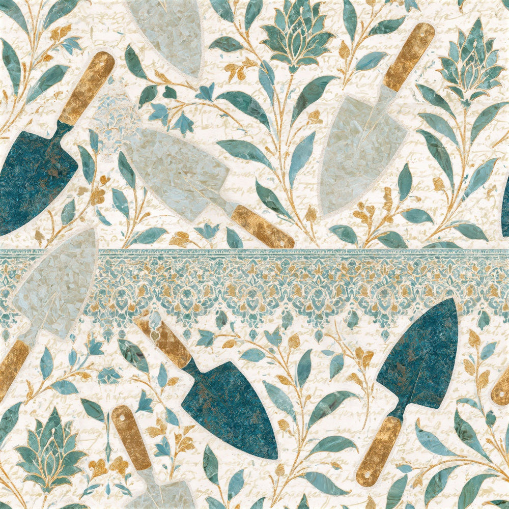 Mughal Garden Trowels Sea Glass Gold Seamless Digital Paper Pack (DDD016296)