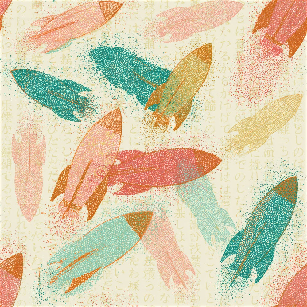 Pointillism Rocket Ships Mint Strawberry Seamless Digital Paper Pack (DDD016299)