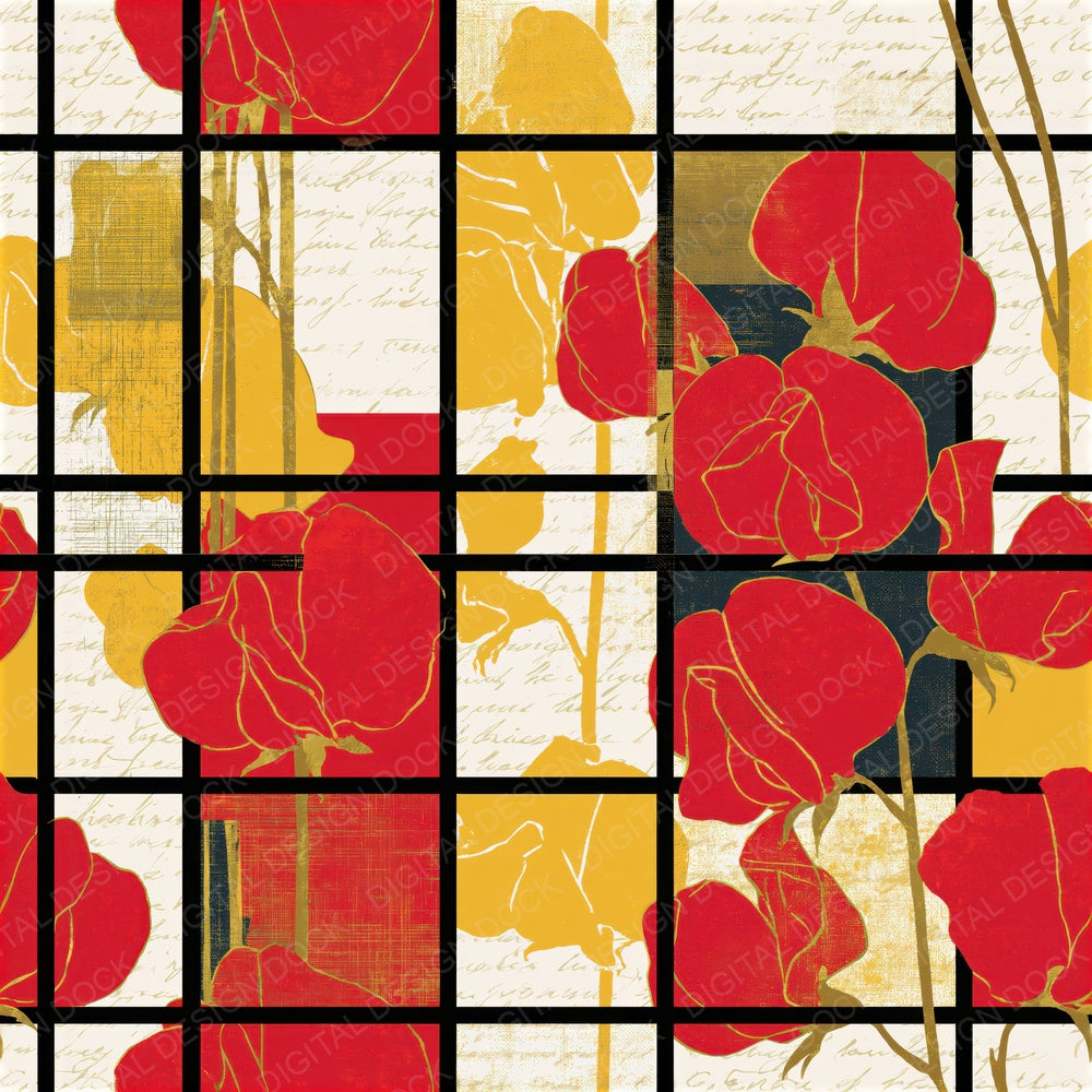 De Stijl Sweet Pea Red Lemon Seamless Digital Paper Pack (DDD016308)