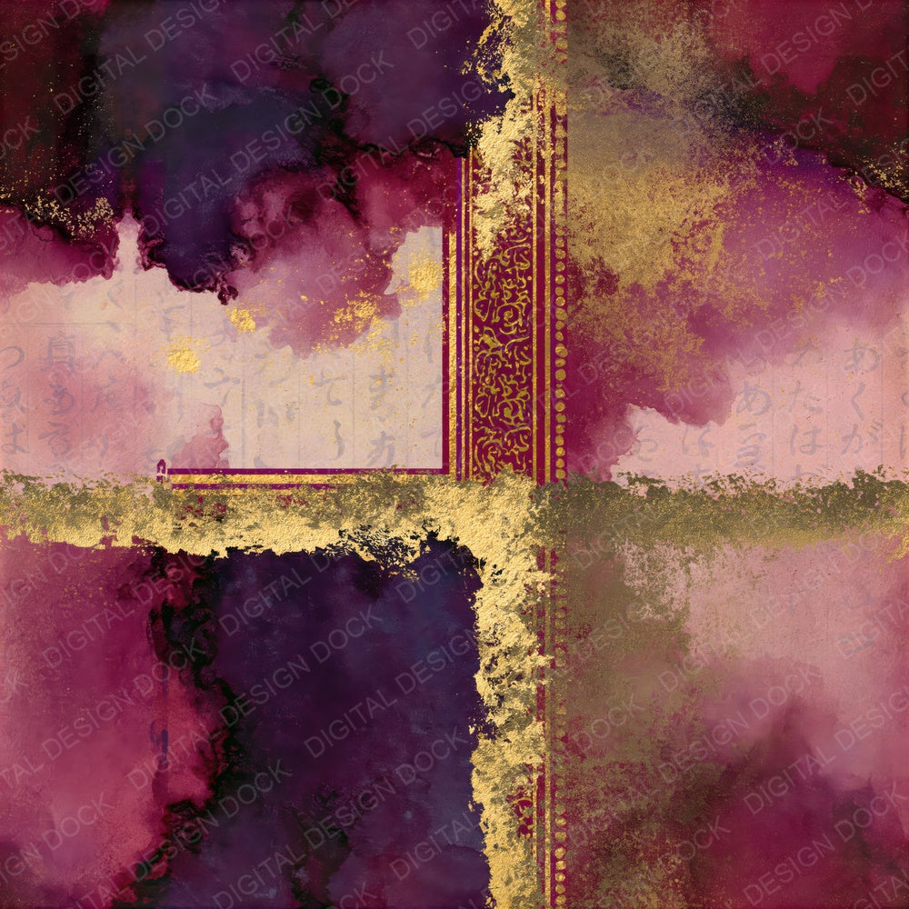 Illuminated Manuscript Blackberry Burgundy Abstract Seamless Digital Paper Pack (DDD016312)