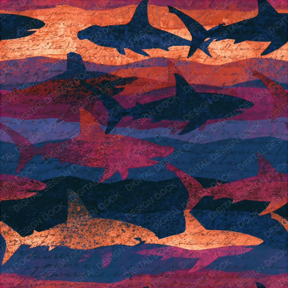 Risograph Sharks Oxblood Copper Seamless Digital Paper Pack (DDD016318)