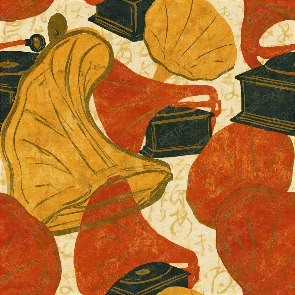 Toulouse Lautrec Gramophone Pumpkin Seamless Digital Paper Pack (DDD016320)