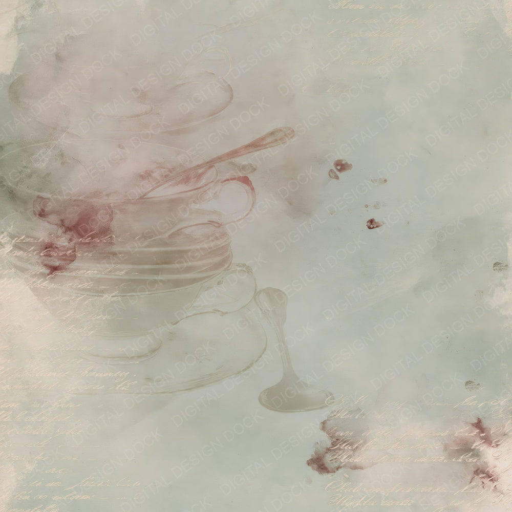 Tea House Saucer Sage Burgundy Digital Paper Pack (DDD016404)