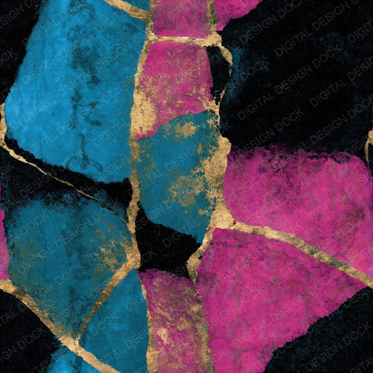 Kintsugi Pink Cyan Abstract Seamless Digital Paper Pack (DDD016454)