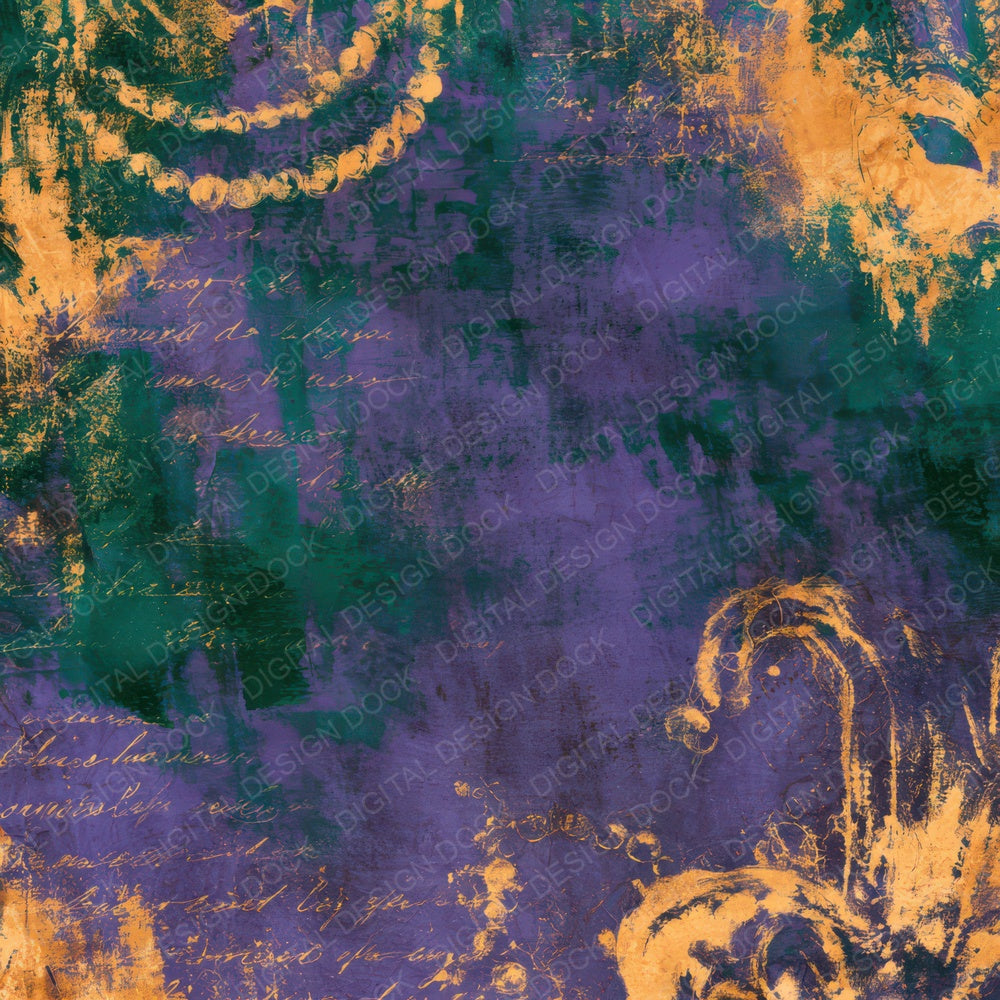 Mardi Gras Mask Purple Emerald Digital Paper Pack (DDD016455)