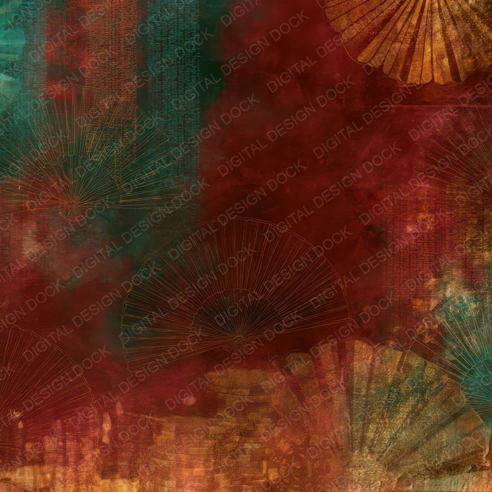 Speakeasy Deco Fan Oxblood Jade Digital Paper Pack (DDD016462)