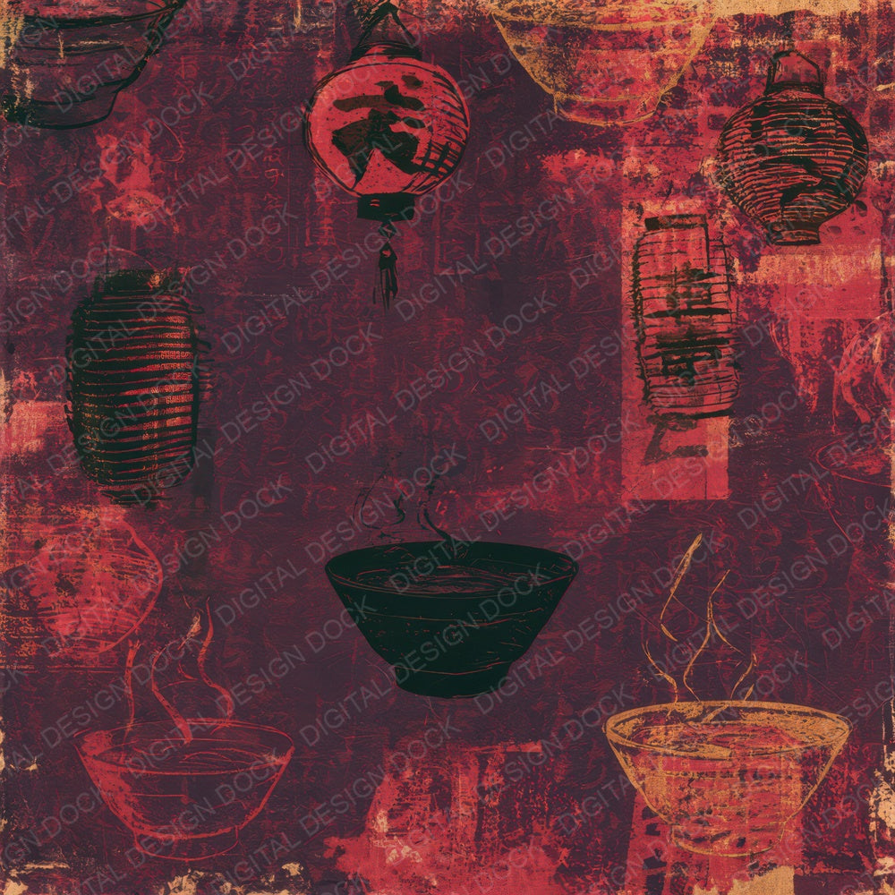 Tokyo Ramen Aubergine Vermillion Digital Paper Pack (DDD016464)