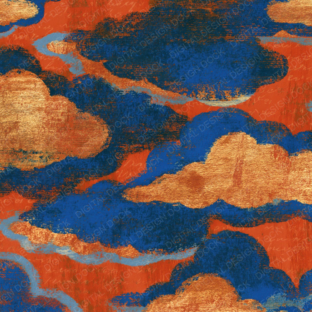 Oil Pastel Clouds Gold Lapis Terracotta Digital Paper Pack (DDD016476)