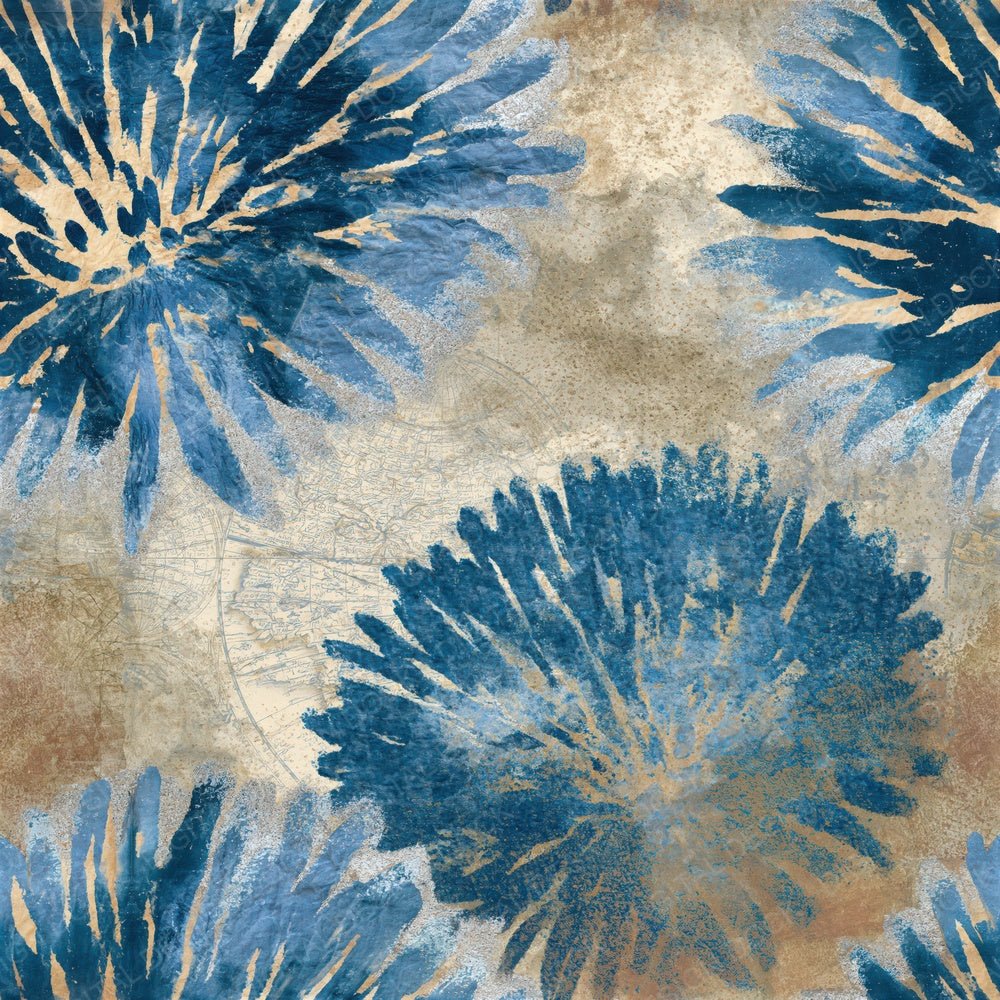 Shibori Chrysanthemums Indigo Parchment Seamless Digital Paper Pack (DDD016480)
