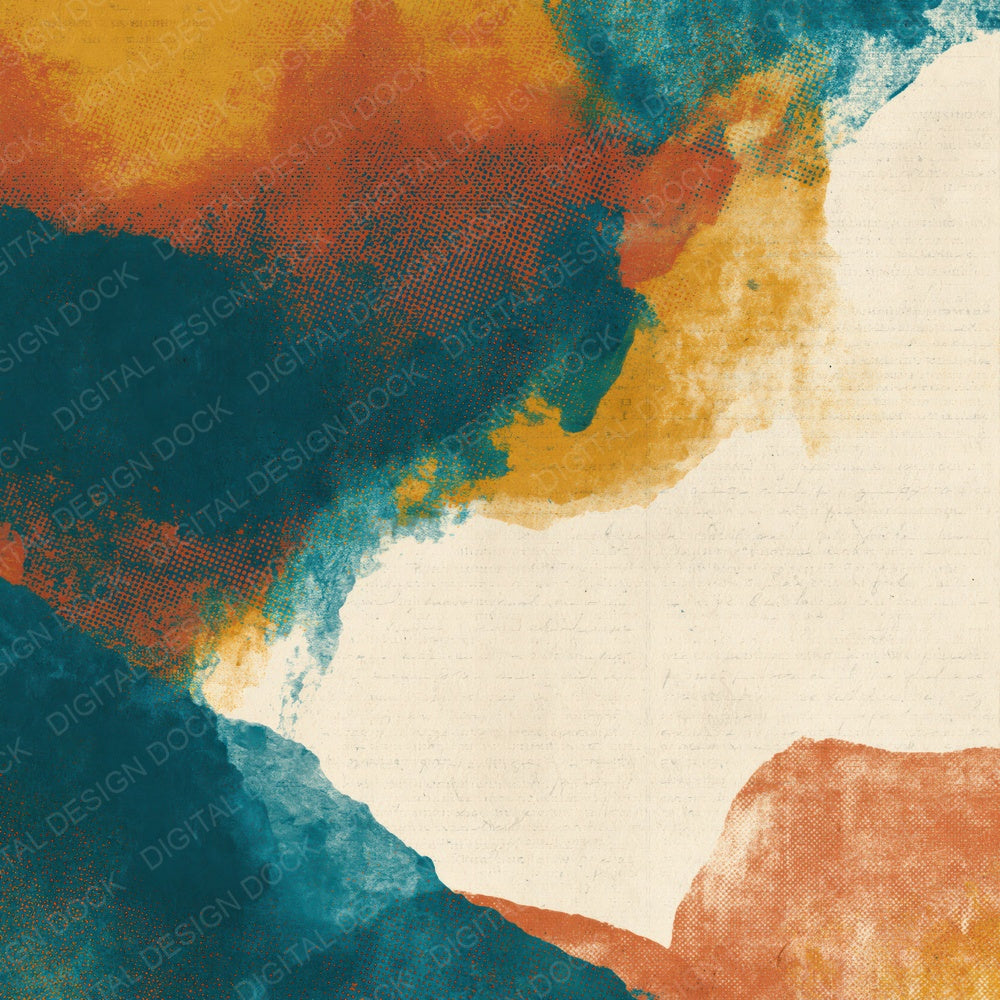 Vintage Newsprint Ochre Teal Abstract Digital Paper Pack (DDD016482)