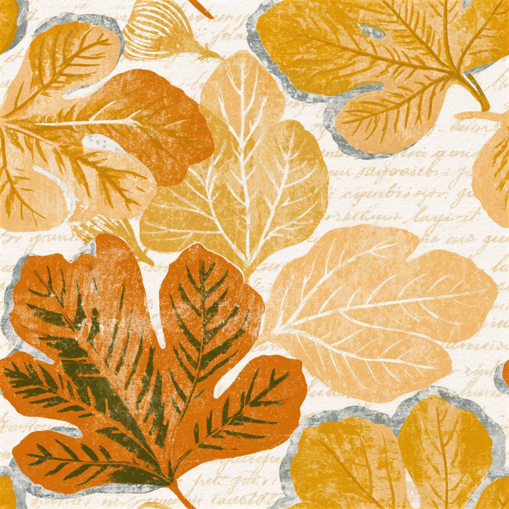 Woodblock Fig Leaves Honey Mustard Seamless Digital Paper Pack (DDD016483)
