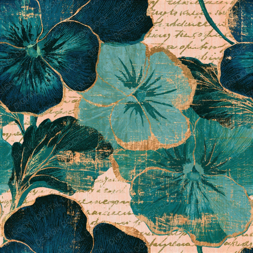 Woodcut Pansies Aqua Shell Pink Seamless Digital Paper Pack (DDD016484)