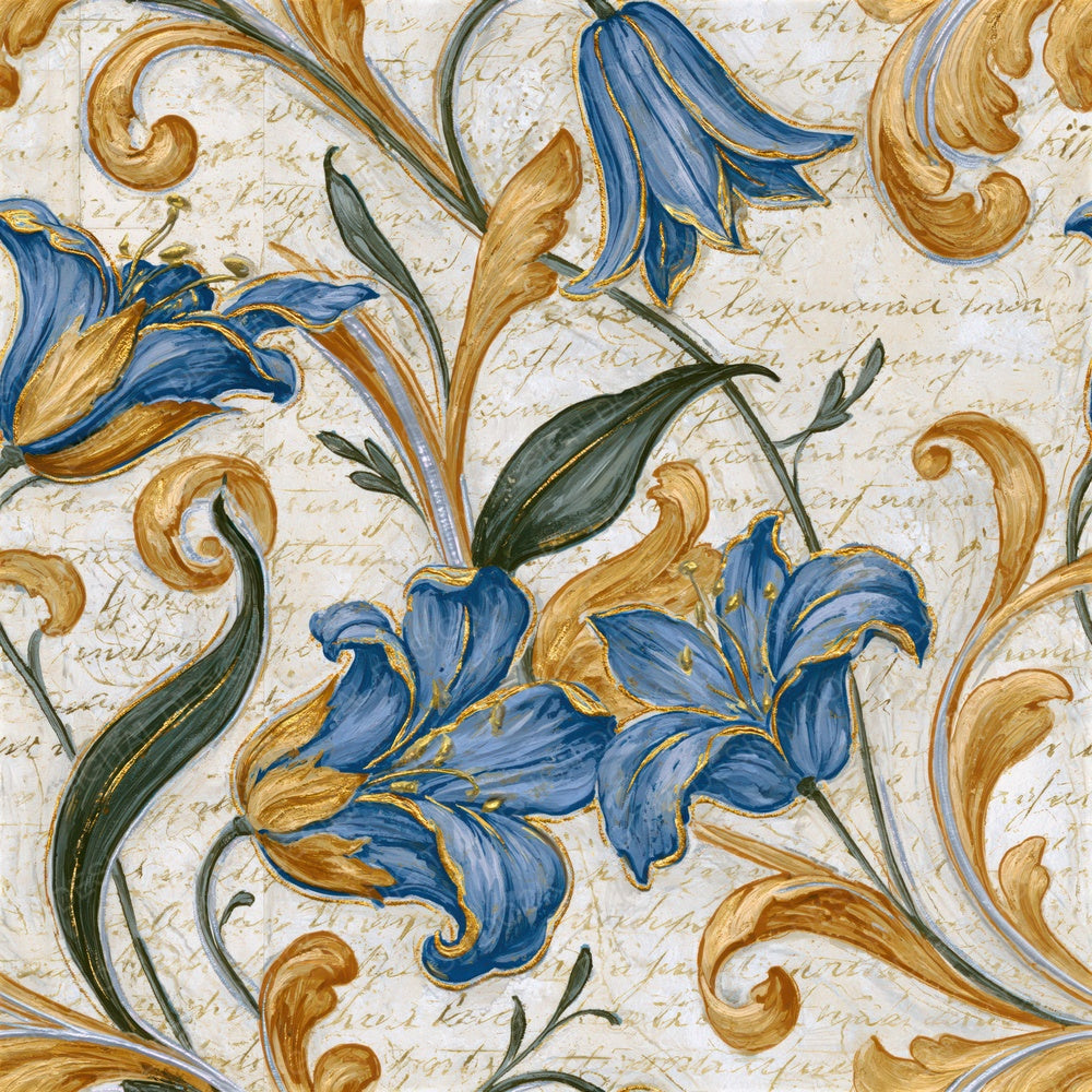 Baroque Bluebells Gold Cobalt Seamless Digital Paper Pack (DDD016487)