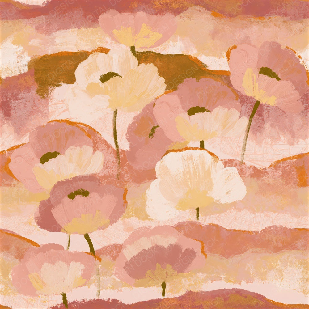 Gouache Poppies Blush Copper Seamless Digital Paper Pack (DDD016494)