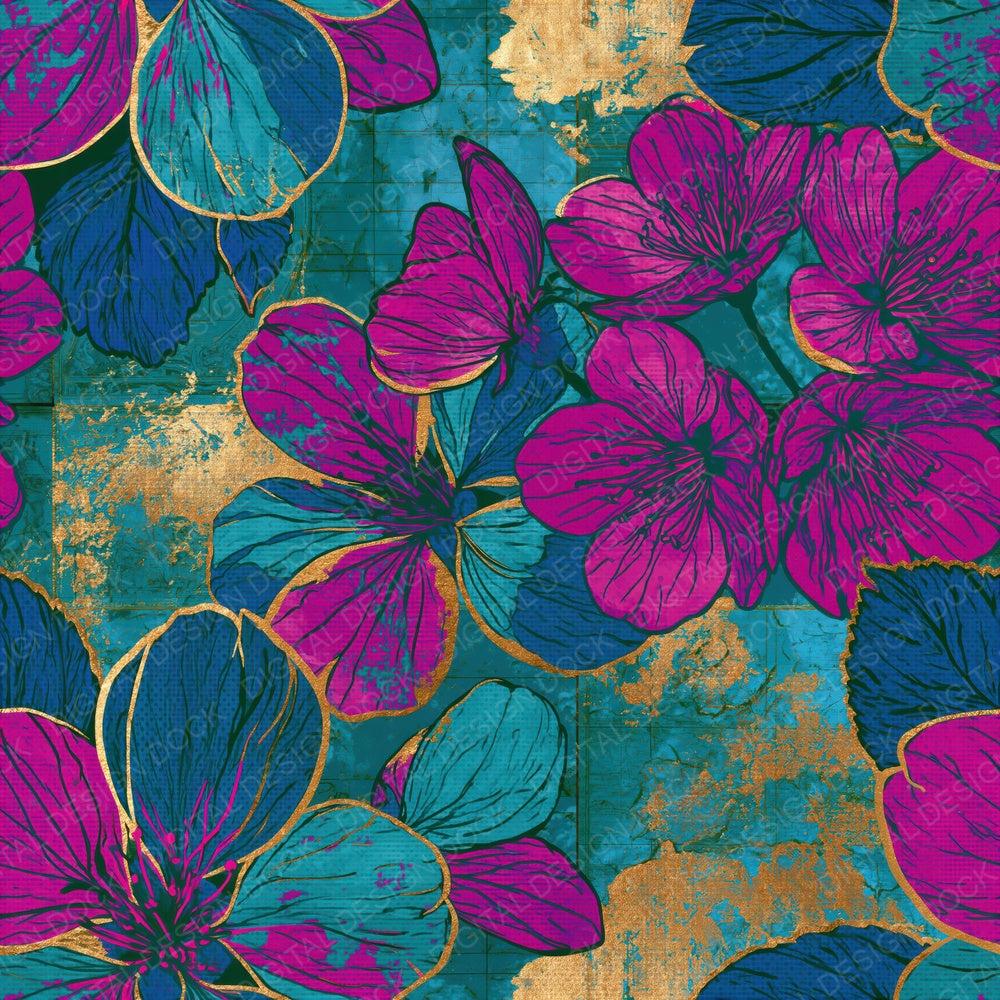 Pop Art Cherry Blossom Teal Magenta Seamless Digital Paper Pack (DDD016498)