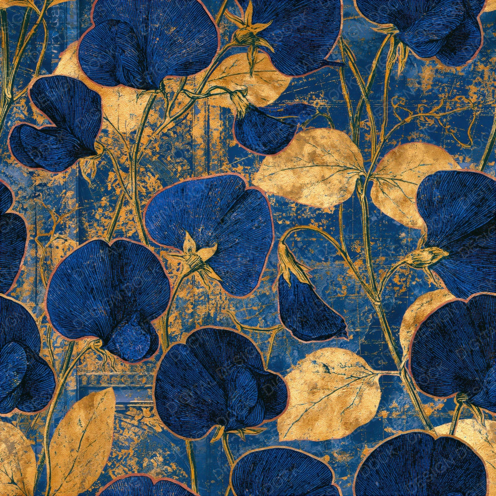 Scientific Sweet Peas Gold Lapis Seamless Digital Paper Pack (DDD016500)