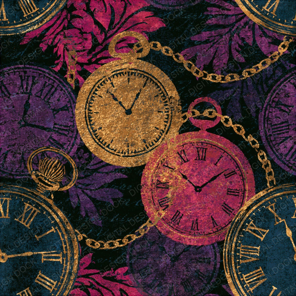Baroque Pocket Watch Amethyst Rose Seamless Digital Paper Pack (DDD016506)