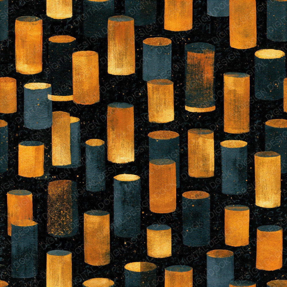 Gouache Wax Cylinders Charcoal Gold Seamless Digital Paper Pack (DDD016511)