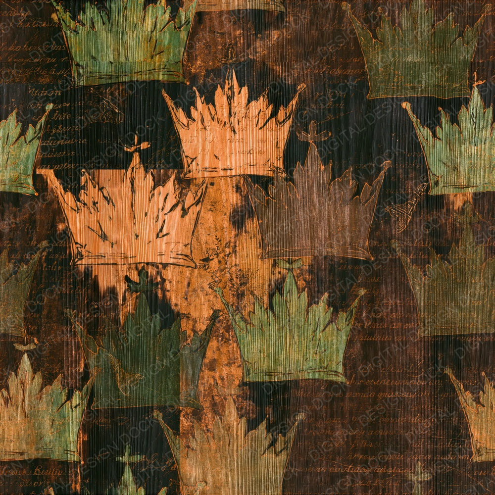 Pyrography Princess Crowns Palm Ochre Seamless Digital Paper Pack (DDD016519)