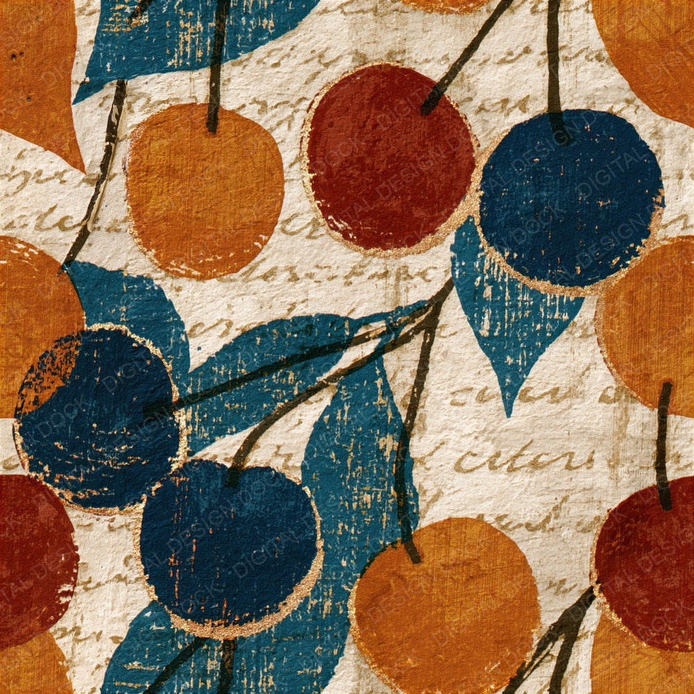 Woodcut Cherries Sienna Indigo Seamless Digital Paper Pack (DDD016524)